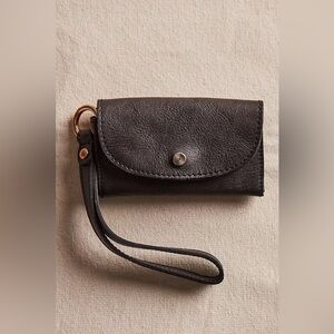 New Free People Black Leather Lanyard Wristlet Bag